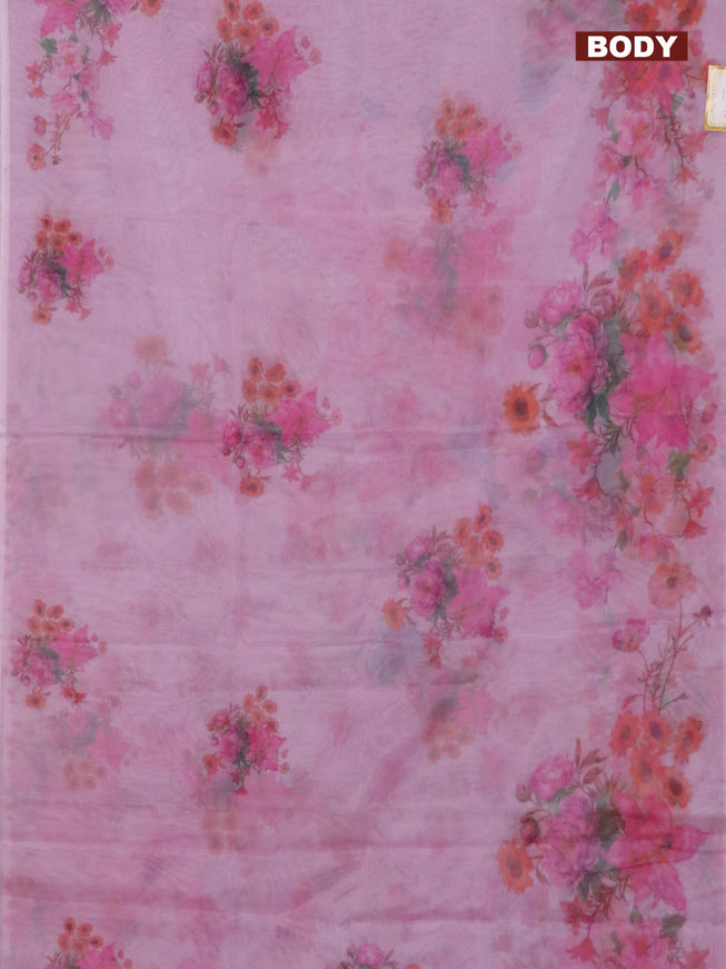 Semi organza saree baby pink with floral butta prints in borderless style