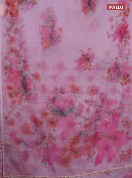 Semi organza saree baby pink with floral butta prints in borderless style