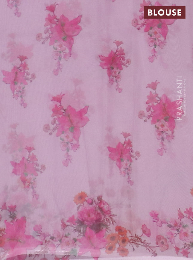 Semi organza saree baby pink with floral butta prints in borderless style