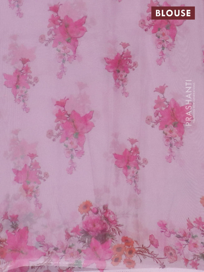 Semi organza saree baby pink with floral butta prints in borderless style