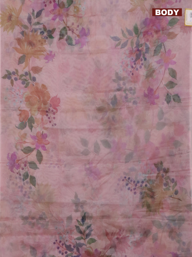 Semi organza saree pastel peach with floral prints in borderless style