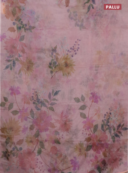 Semi organza saree pastel peach with floral prints in borderless style