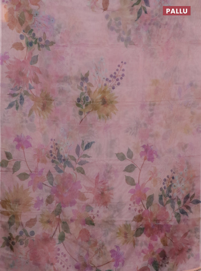 Semi organza saree pastel peach with floral prints in borderless style