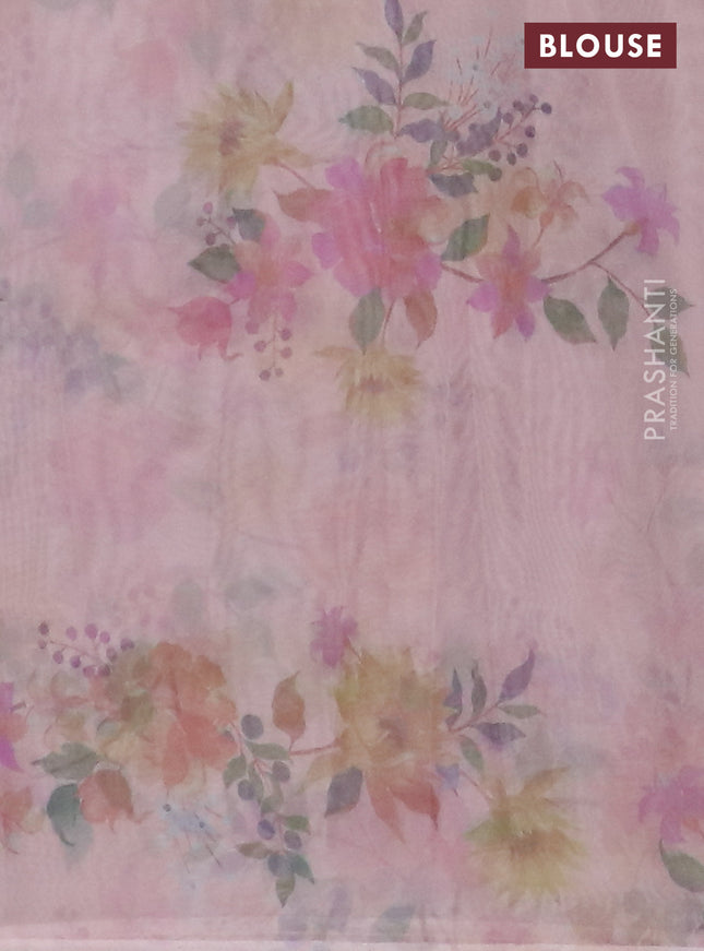 Semi organza saree pastel peach with floral prints in borderless style