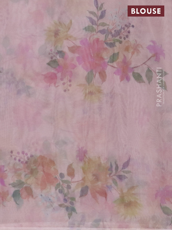 Semi organza saree pastel peach with floral prints in borderless style