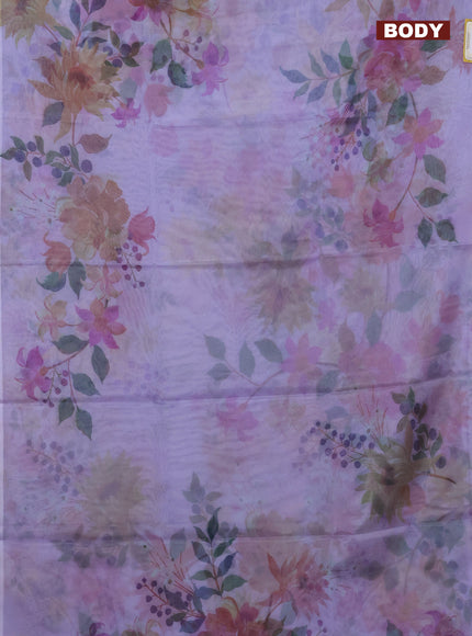 Semi organza saree lavender shade with floral prints in borderless style