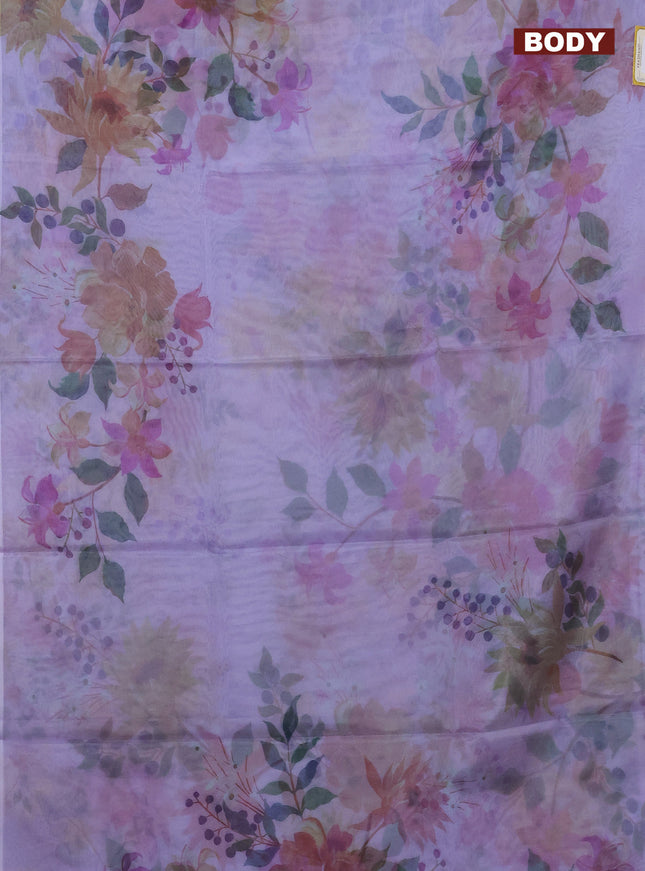 Semi organza saree lavender shade with floral prints in borderless style