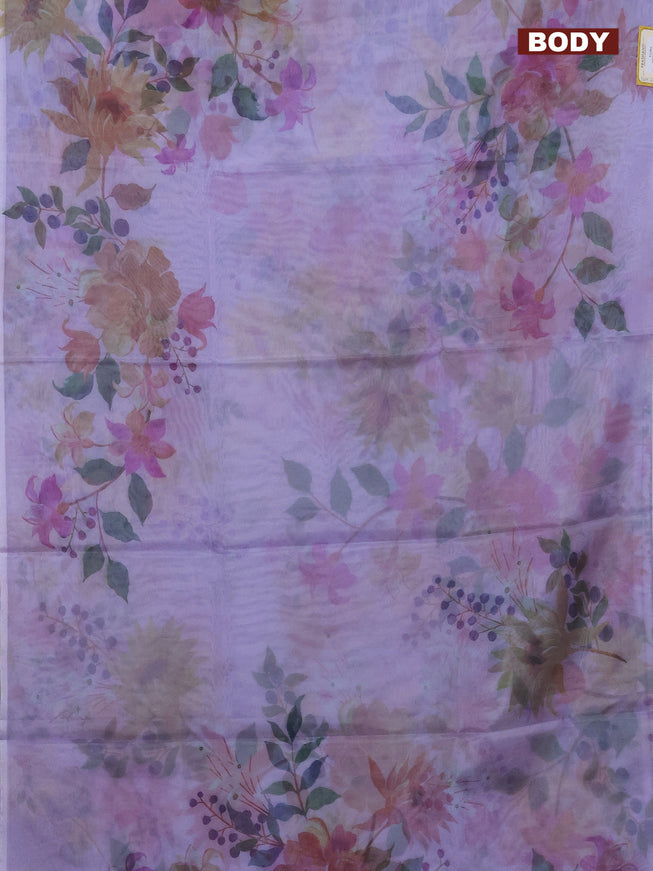 Semi organza saree lavender shade with floral prints in borderless style