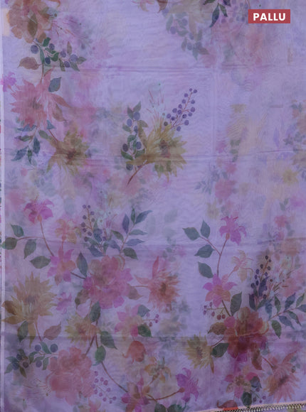 Semi organza saree lavender shade with floral prints in borderless style