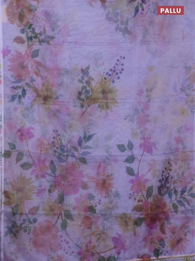 Semi organza saree lavender shade with floral prints in borderless style