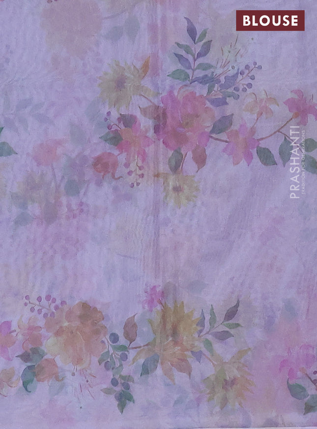 Semi organza saree lavender shade with floral prints in borderless style