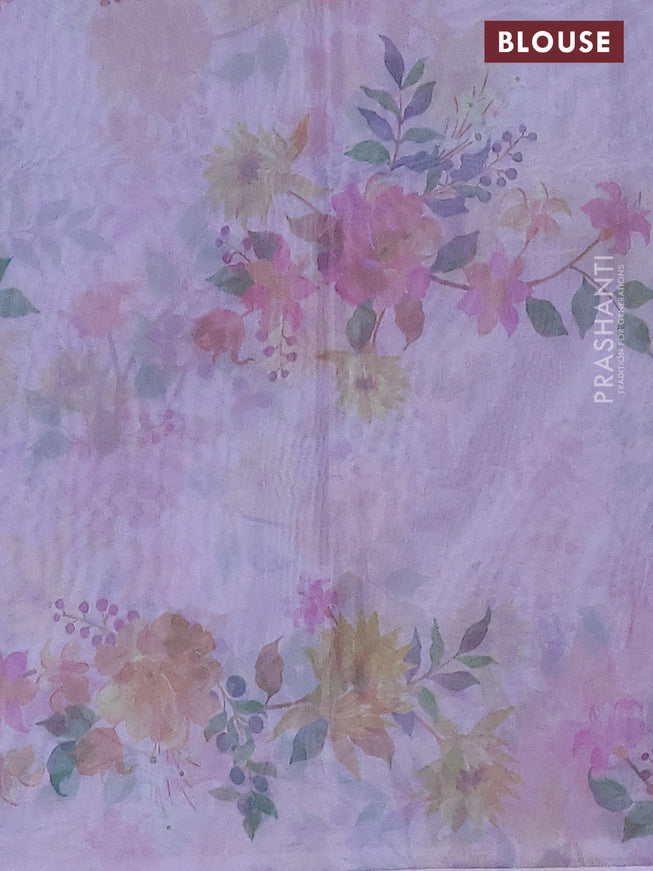 Semi organza saree lavender shade with floral prints in borderless style