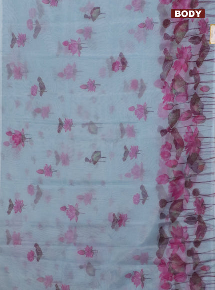 Semi organza saree pastel blue with floral butta prints and long floral printed border