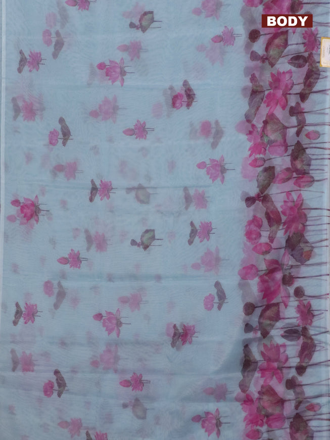 Semi organza saree pastel blue with floral butta prints and long floral printed border