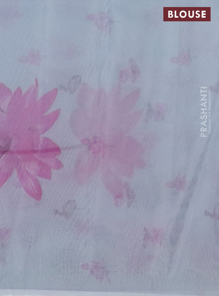 Semi organza saree pastel blue with floral butta prints and long floral printed border