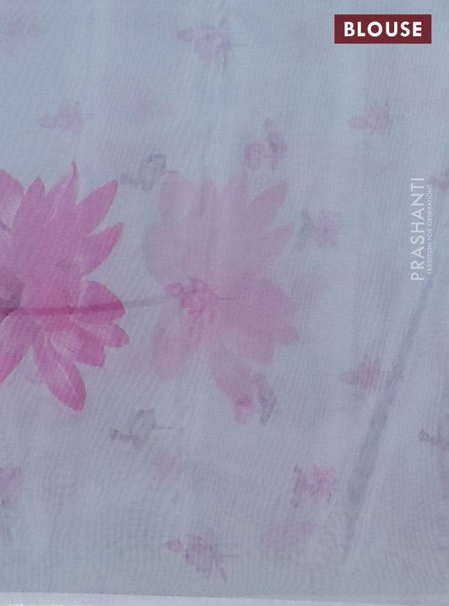 Semi organza saree pastel blue with floral butta prints and long floral printed border