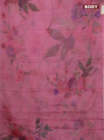 Semi organza saree peach pink with floral prints in borderless style