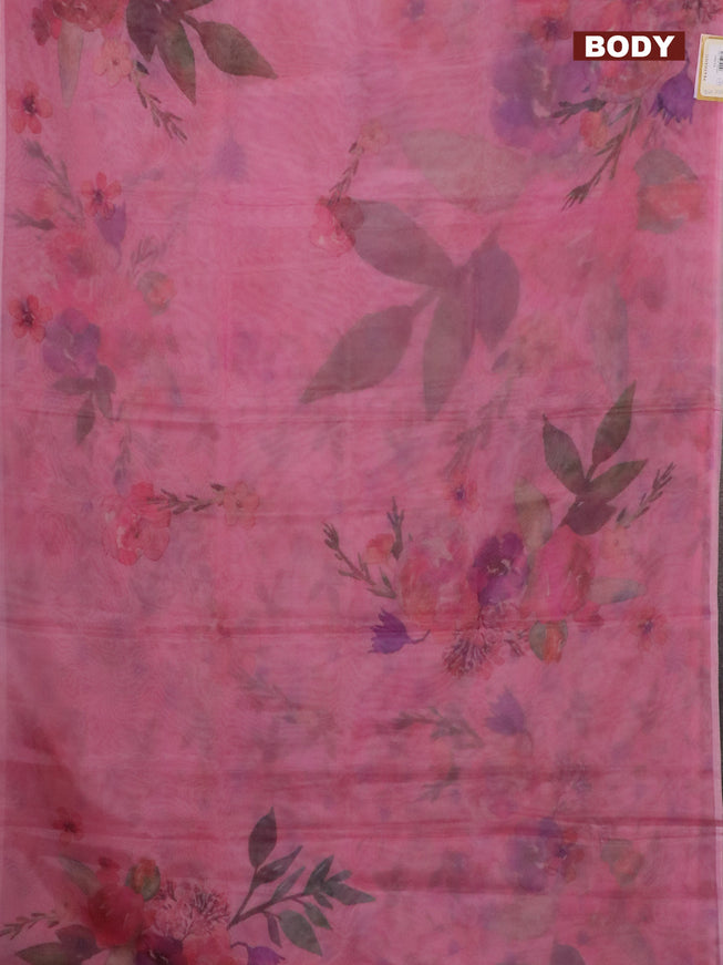 Semi organza saree peach pink with floral prints in borderless style