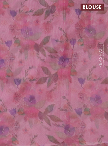 Semi organza saree peach pink with floral prints in borderless style