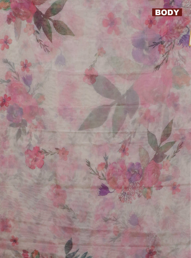 Semi organza saree cream with floral prints in borderless style