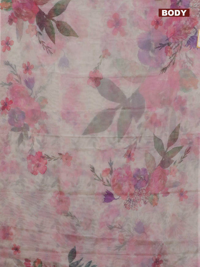 Semi organza saree cream with floral prints in borderless style