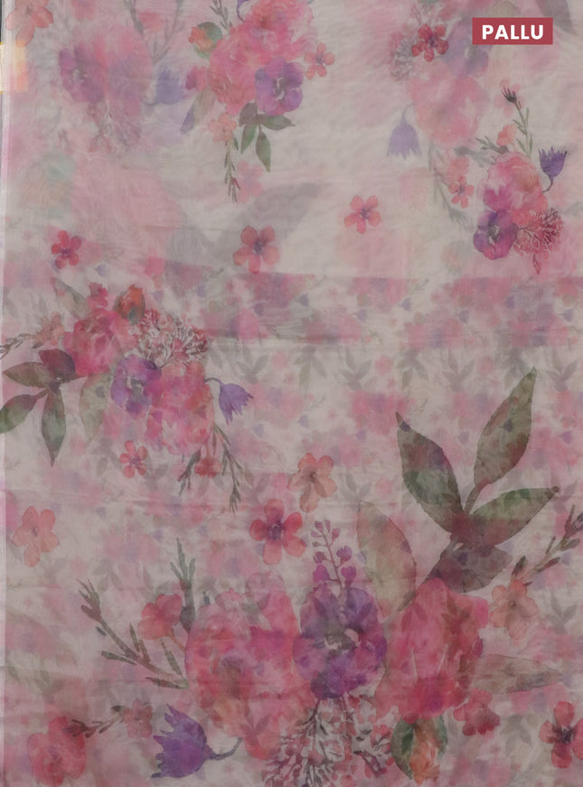 Semi organza saree cream with floral prints in borderless style