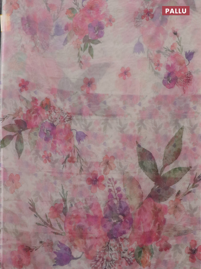 Semi organza saree cream with floral prints in borderless style