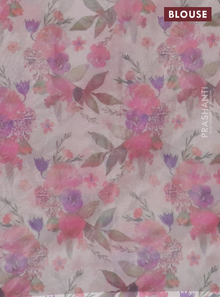 Semi organza saree cream with floral prints in borderless style