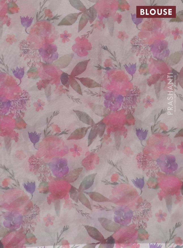 Semi organza saree cream with floral prints in borderless style