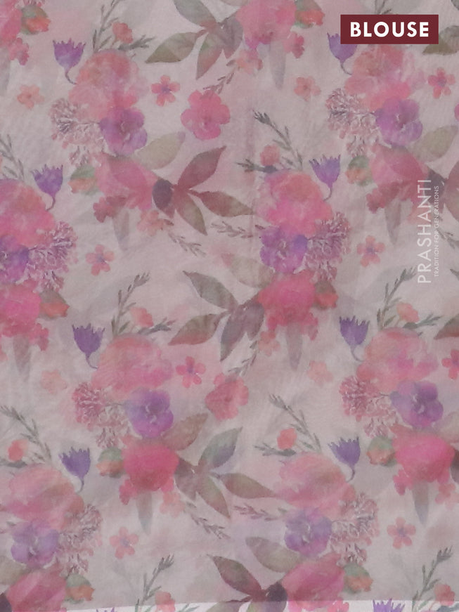 Semi organza saree cream with floral prints in borderless style