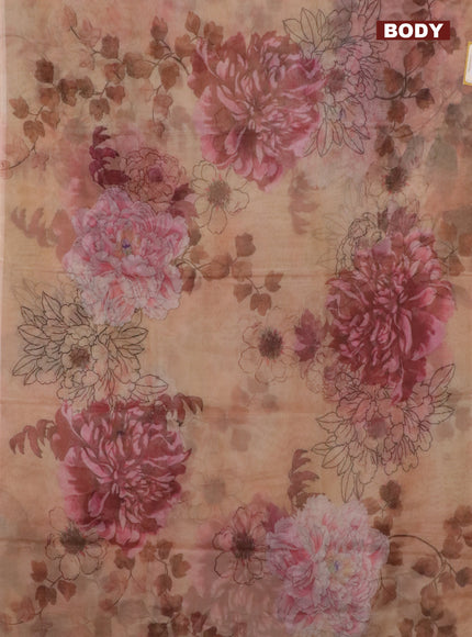 Semi organza saree sandal with allover floral prints in borderless style