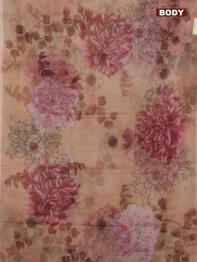 Semi organza saree sandal with allover floral prints in borderless style