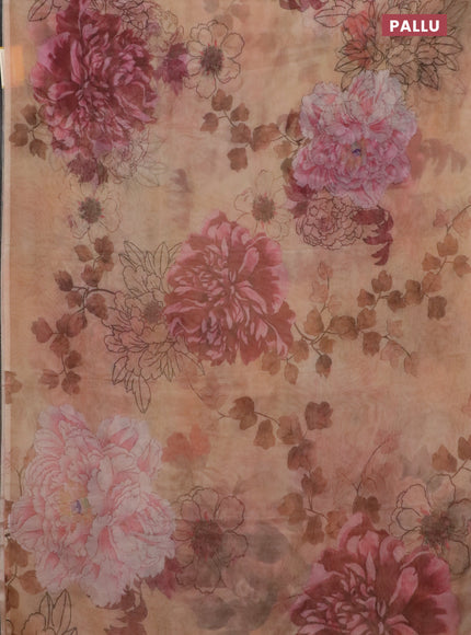 Semi organza saree sandal with allover floral prints in borderless style