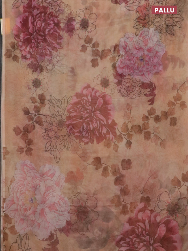 Semi organza saree sandal with allover floral prints in borderless style