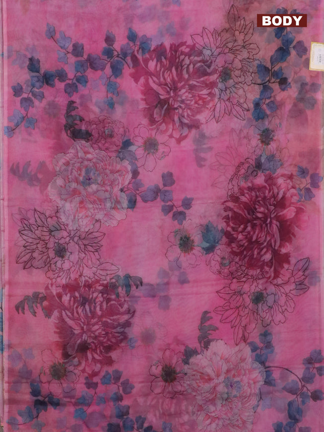Semi organza saree light pink with allover floral prints in borderless style