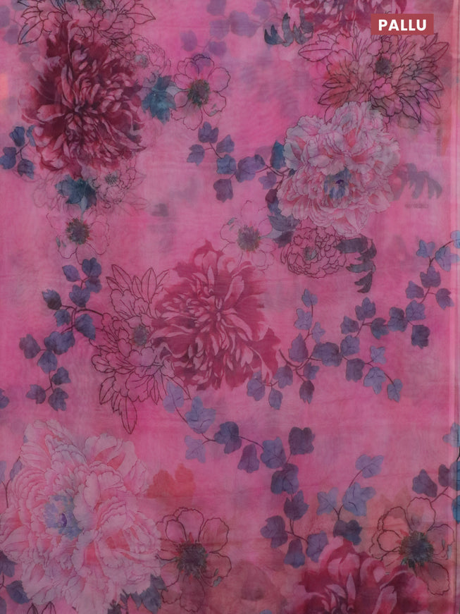 Semi organza saree light pink with allover floral prints in borderless style