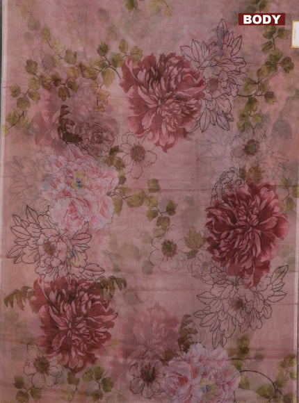 Semi organza saree pastel peach with allover floral prints in borderless style