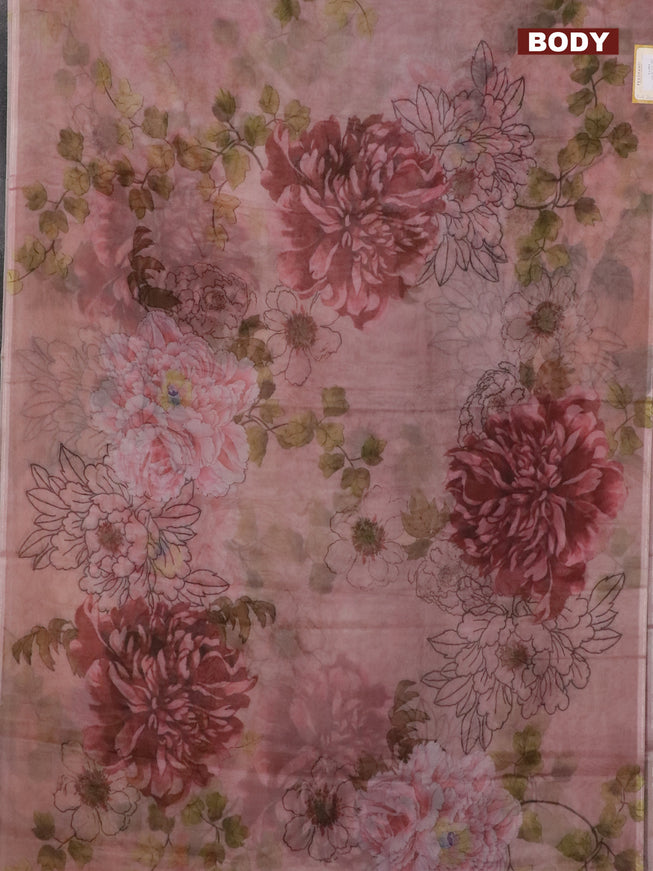 Semi organza saree pastel peach with allover floral prints in borderless style