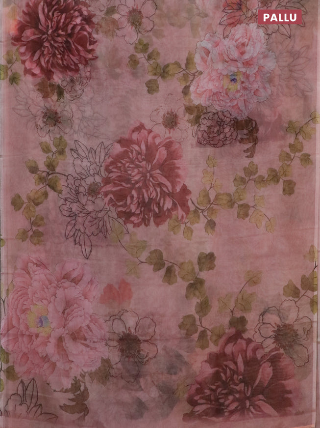 Semi organza saree pastel peach with allover floral prints in borderless style