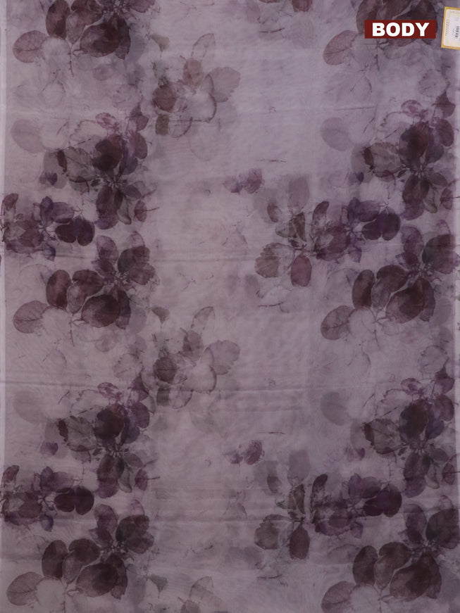 Semi organza saree grey with allover floral prints in borderless style