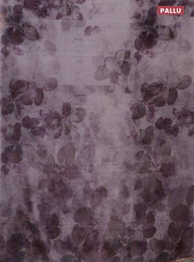Semi organza saree grey with allover floral prints in borderless style