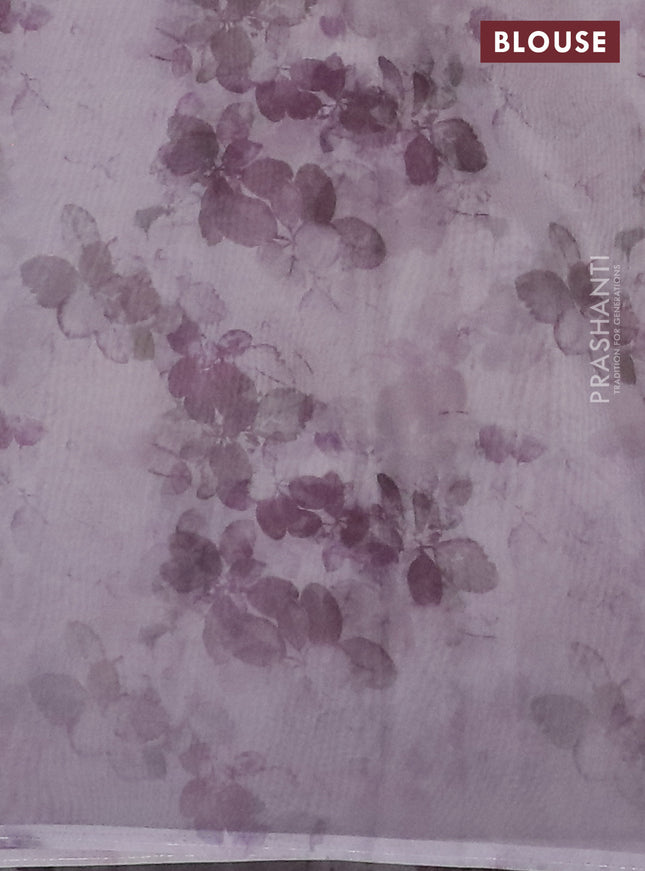 Semi organza saree grey with allover floral prints in borderless style