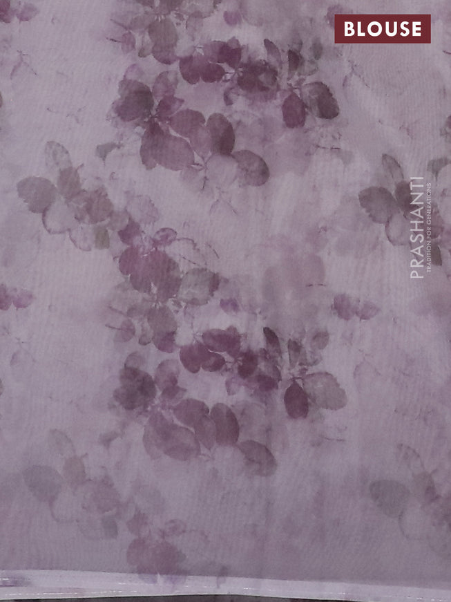 Semi organza saree grey with allover floral prints in borderless style