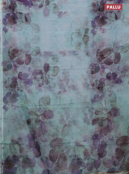 Semi organza saree light blue with allover floral prints in borderless style