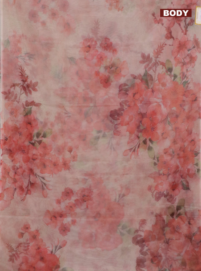 Semi organza saree sandal with allover floral prints in borderless style