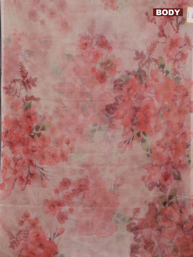 Semi organza saree sandal with allover floral prints in borderless style