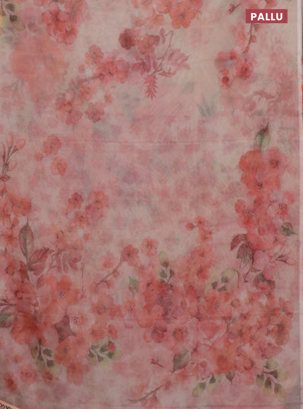 Semi organza saree sandal with allover floral prints in borderless style