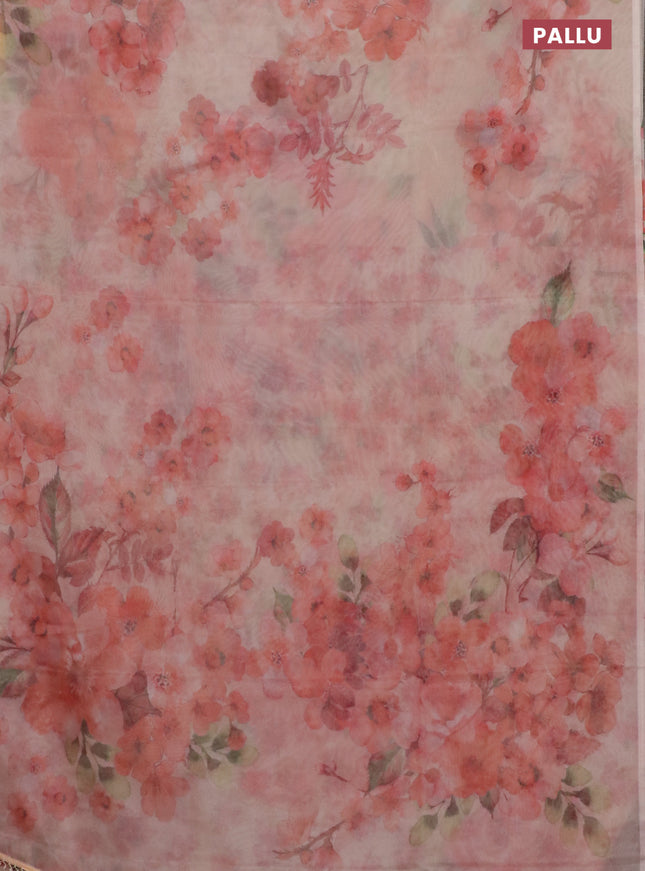 Semi organza saree sandal with allover floral prints in borderless style