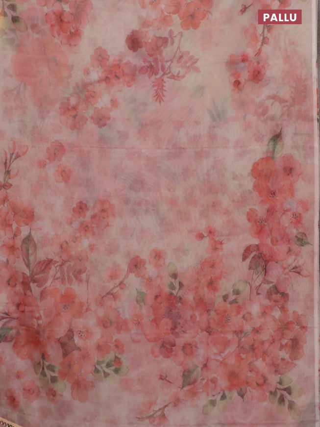 Semi organza saree sandal with allover floral prints in borderless style