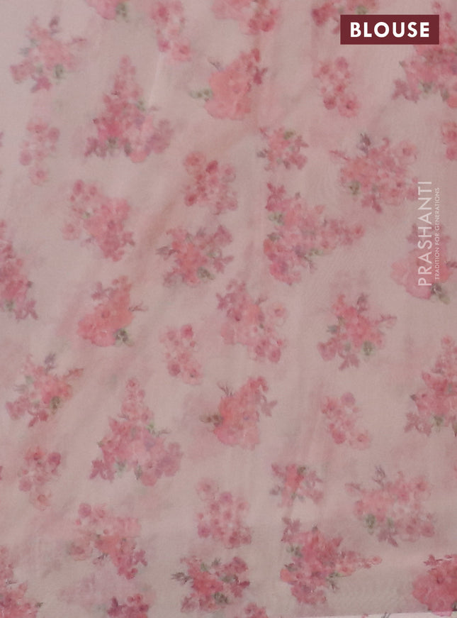 Semi organza saree sandal with allover floral prints in borderless style